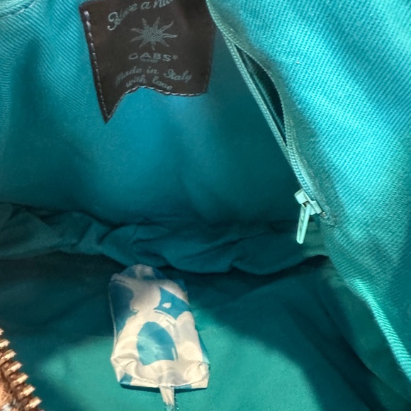 GABS Hobo Bag Crossbody EXPANDABLE Brown Distressed Leather Aqua Accents Italy - Picture 12 of 16